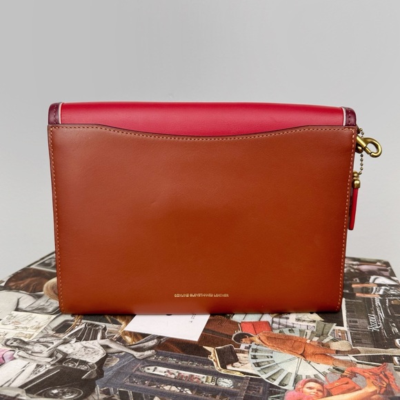 Coach Courier Wristlet In Colorblock Leather Brass/Red Apple Multi - Picture 6 of 9